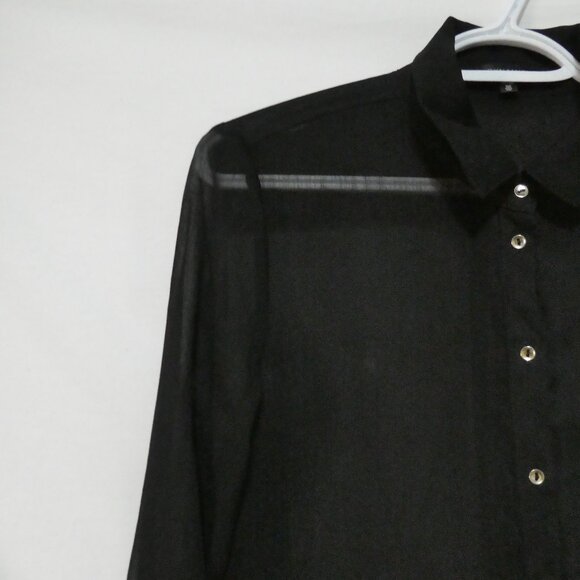 DYNAMITE | xs - extra small | Sheer Black Button-Up Long Sleeve Dress | NWOT - Picture 3 of 16